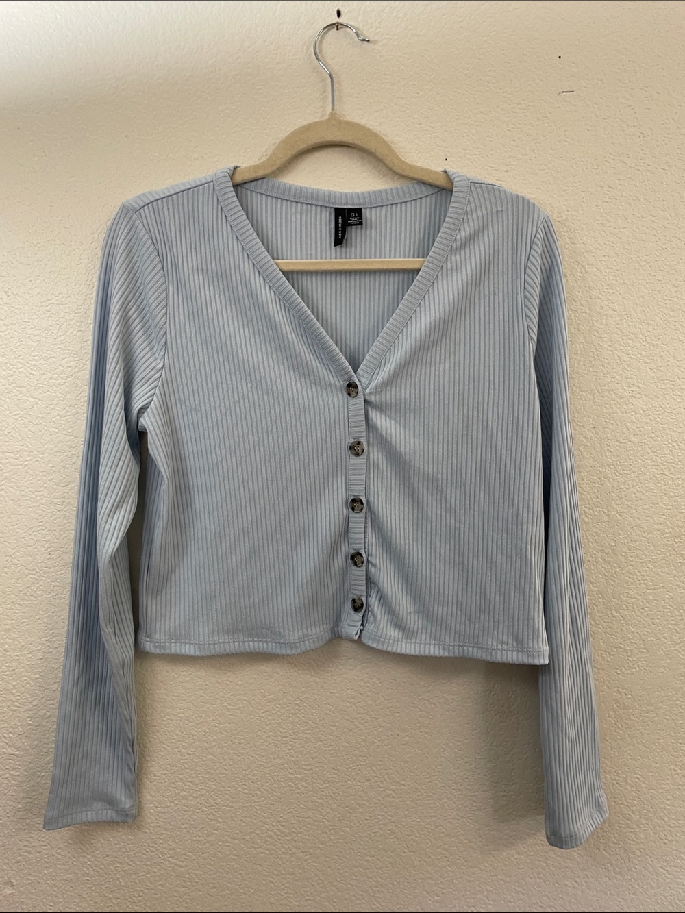 Vero Moda Light Blue Ribbed Button-Front cropped Top 20x18 y2k L